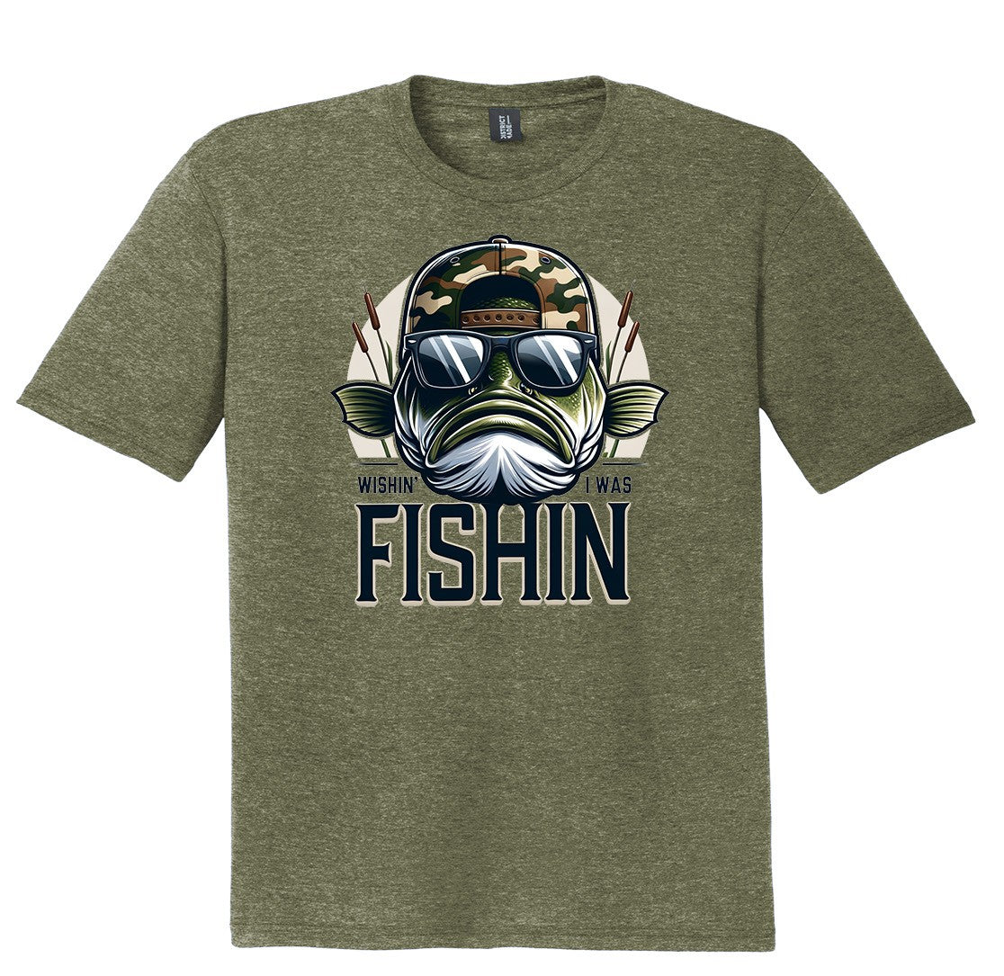 Funny Men's Graphic T-Shirt - Bass Fishing Wishin I Was Fishin.