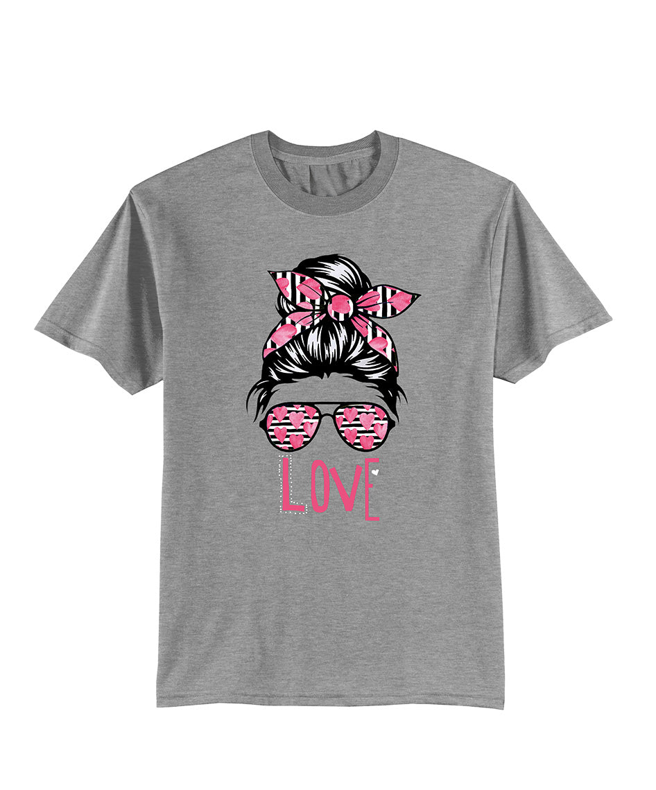 Cute Messy Bun Love Valentine's Day T-Shirt, Ladies Relaxed Tee