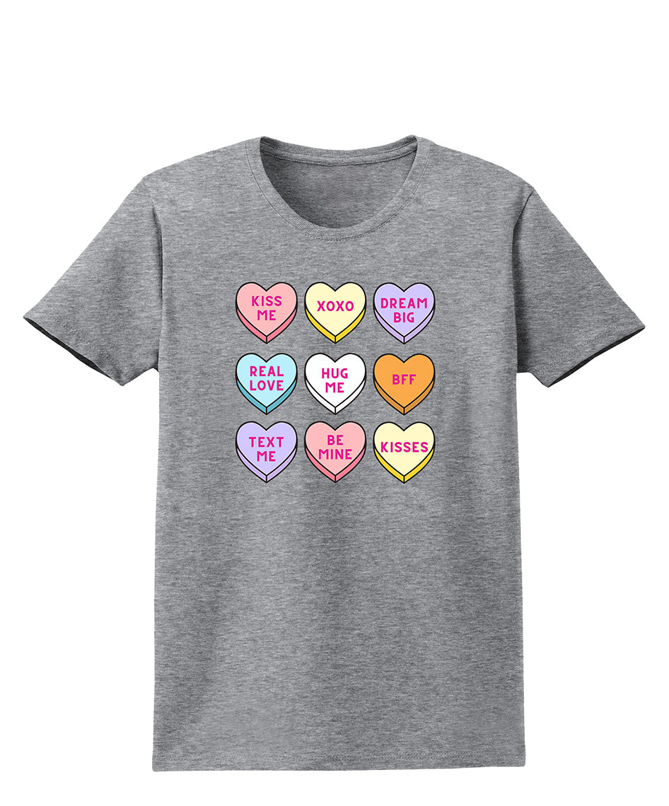 Conversation Hearts on Ladies Athletic Heather Tee