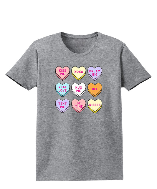 Conversation Hearts on Ladies Athletic Heather Tee